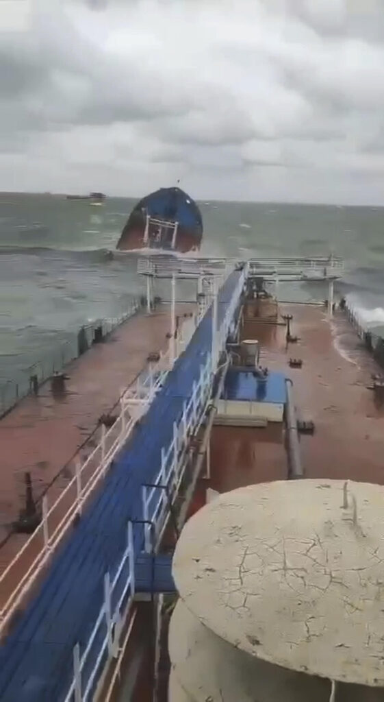 Russia warns of serious environmental damage as oil from damaged tankers washes up on beaches